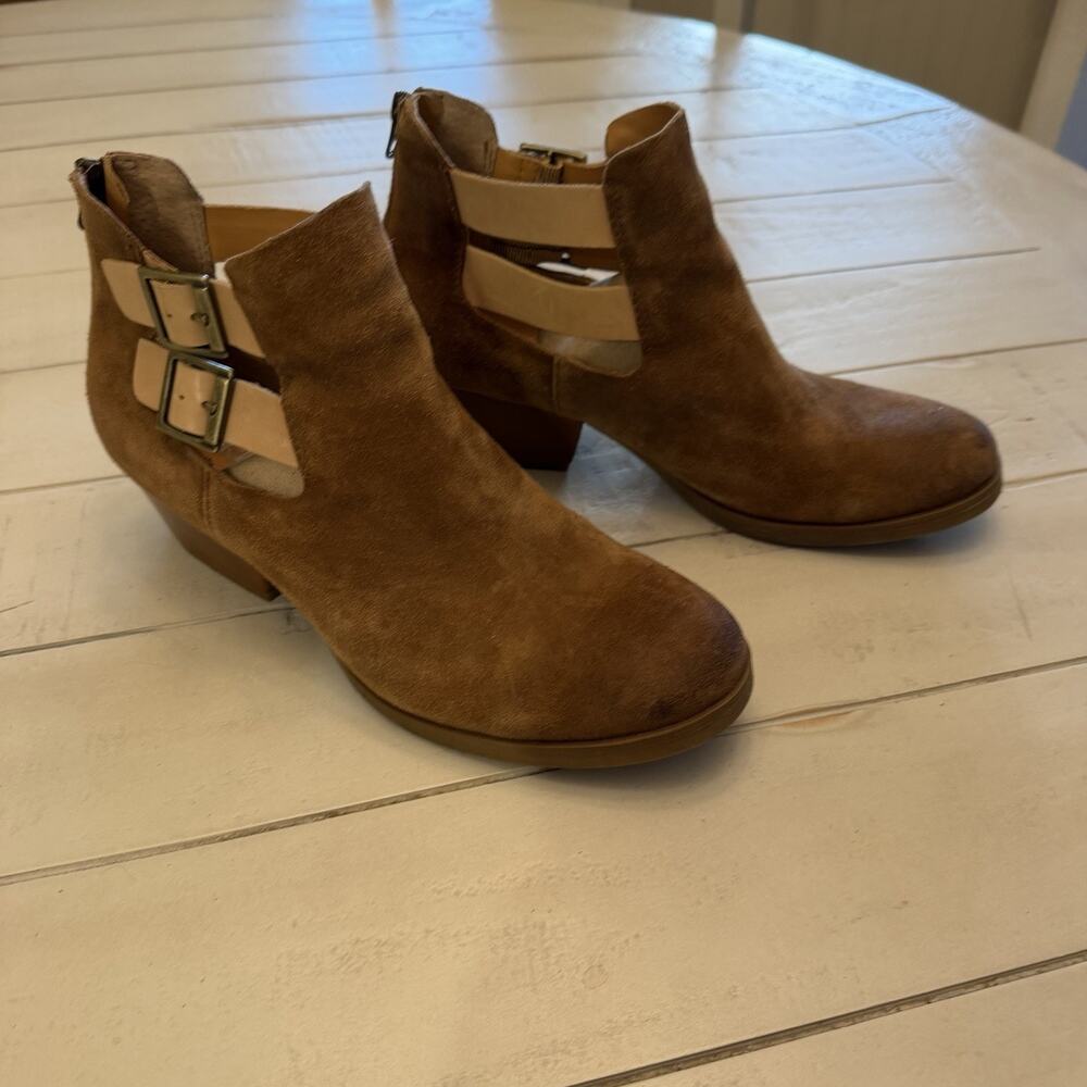 Korks Women’s Brown Leather Ankle Boots US 9.5M Round Toe Zip Buckle